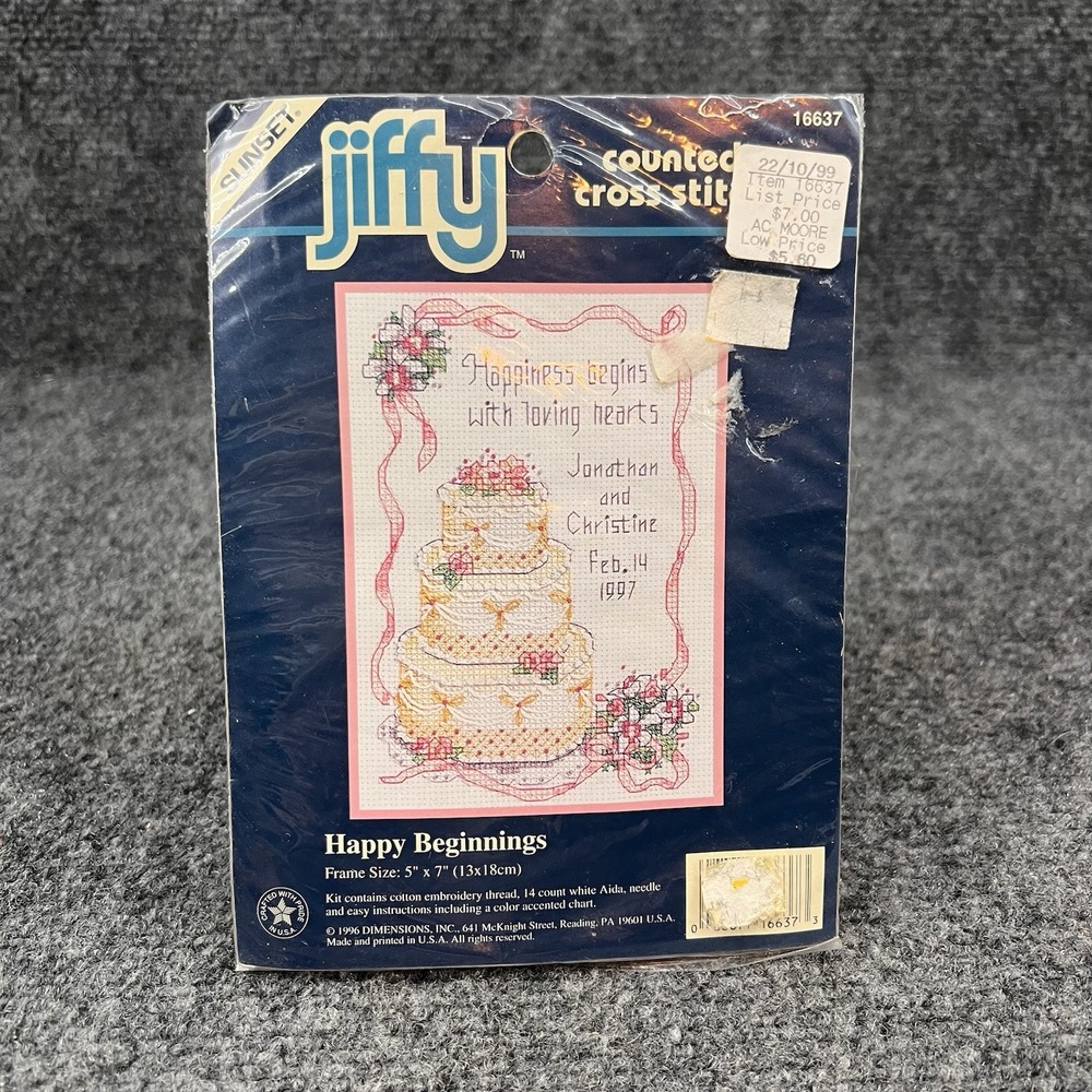 New Vintage - Happy Beginnings Counted Cross Stitch Kit 1996 Jiffy Wedding